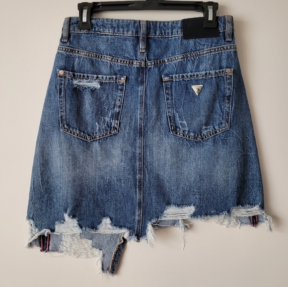 GUESS Denim Skirt Distressed Asymmetric Raw Hem Size 27 - Picture 3 of 15